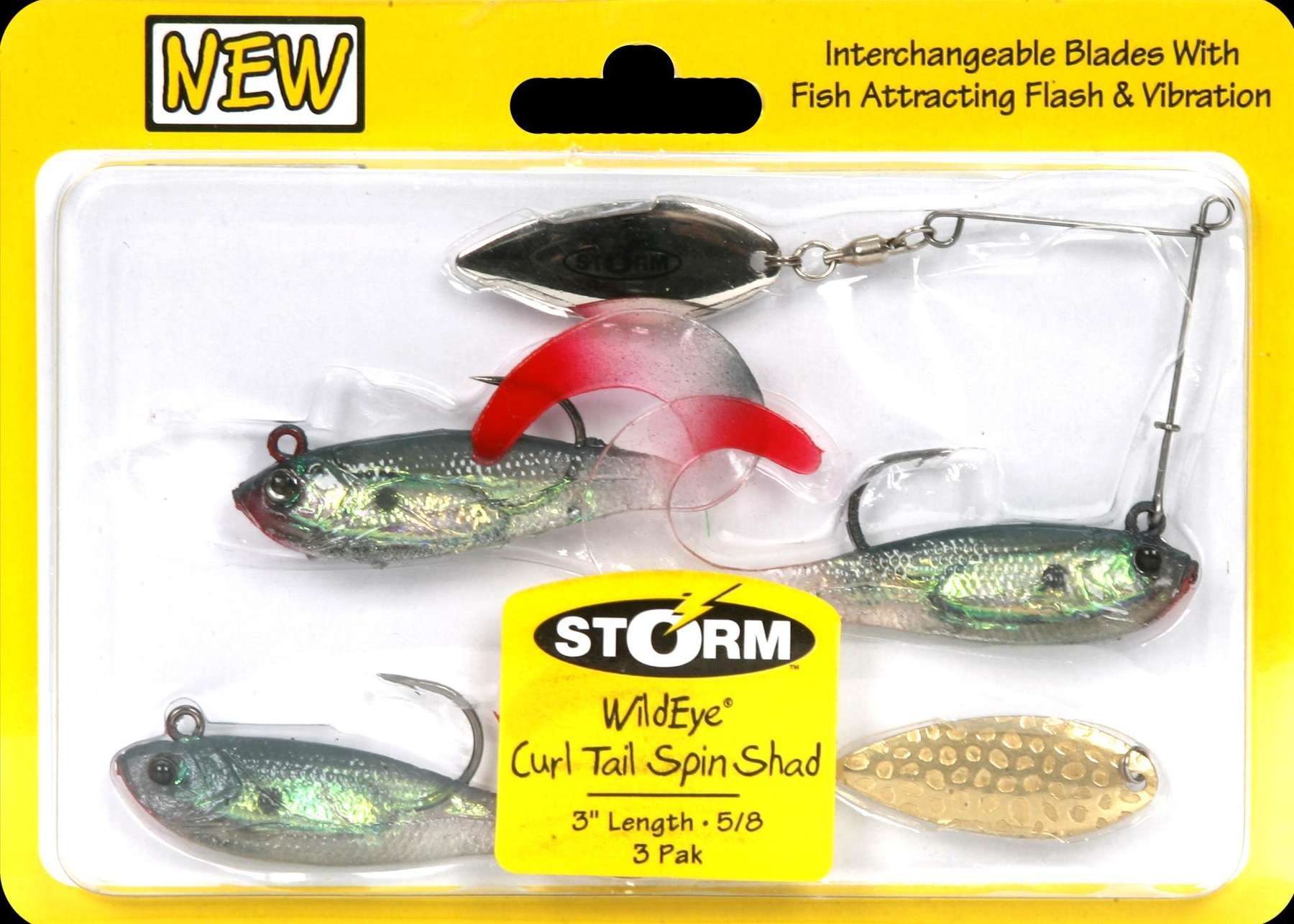 3 - Pack. Storm Wildeye 3 Inch Curl Tail Swim Shad Lures, Shad