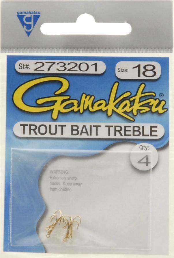 Gamakatsu Trout Treble Hook Gold 4 Per Pack Size 18 - Sticky Sharp, High  Quality at Outdoor Shopping
