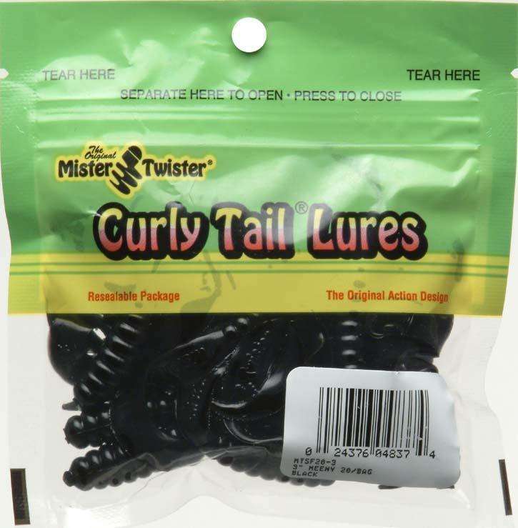 Mister Twister Meeny Curly Tail 3" Grub Lure 20 Pack Black