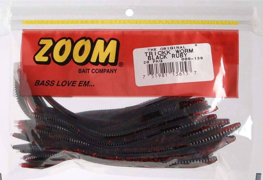 Zoom Black Ruby Trick Worm Bait 20 Pack 6.75'' - Ideal Lure For Bass, etc  at Outdoor Shopping
