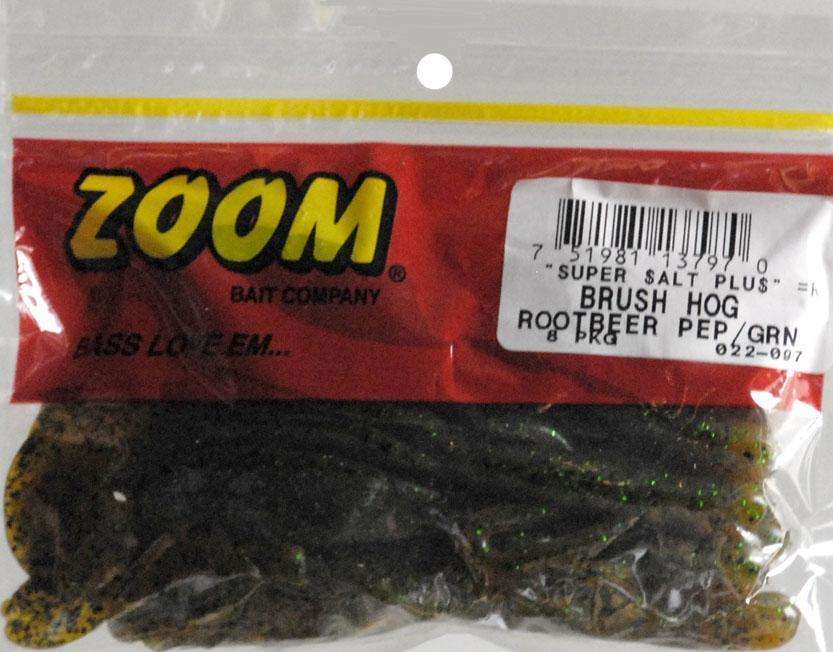 Zoom Brush Hog Rootbeer Pepper/Green Bait 8 Pack 6'' - Ideal For Bass, etc  at Outdoor Shopping