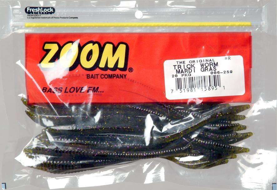 Zoom Mardi Gras Trick Worm Fishing Bait 20 Pack - Ideal For Post Spawn Fish/ Bass at Outdoor Shopping