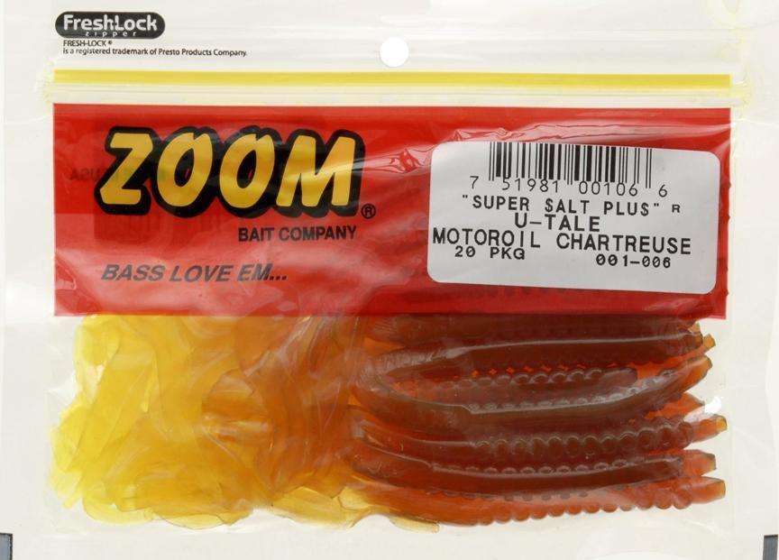 Zoom Motoroil Chartreuse U Tail Worm Bait 20 Pack 6'' - Realistic