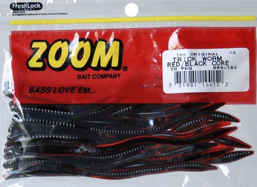 Zoom Red Black Core Trick Worm Bait 20 Pack 6.75'' - Ideal Lure For Bass,  etc at Outdoor Shopping