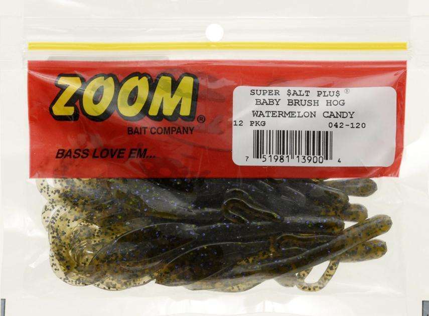 Zoom Watermelon Candy Brush Hog Bait 12 Pack Ideal For Bass Fishing