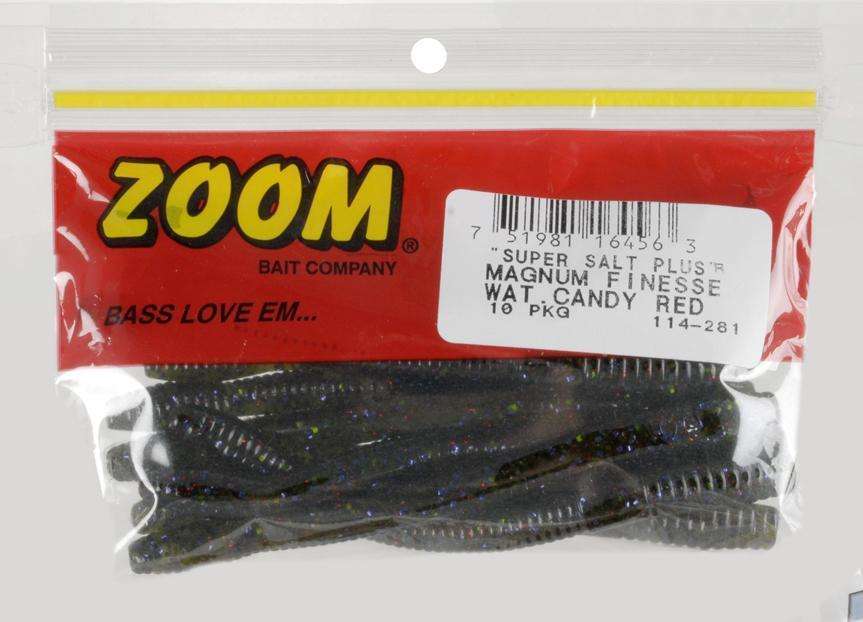 Zoom Watermelon Candy Red Magnum Finesse Worm Bait 10 Pack 5'' Soft