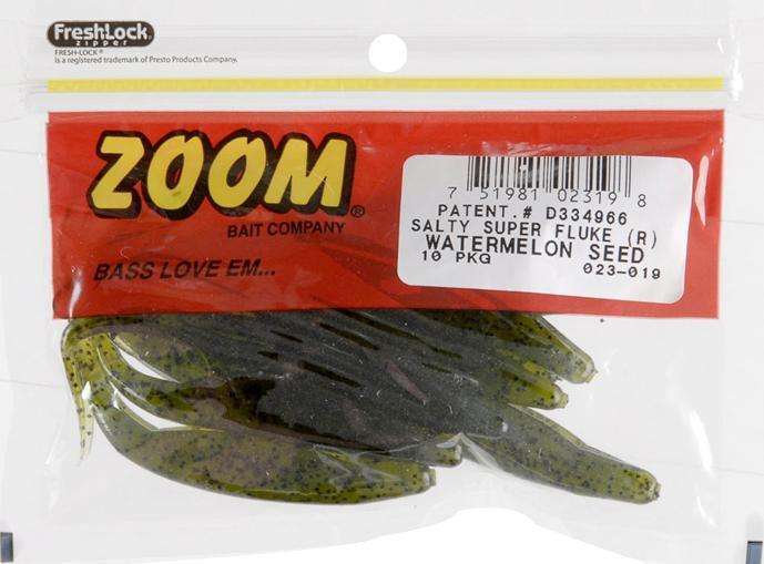 Zoom Watermelon Seed Salty Super Fluke Bait 10 Pack - Attracts All
