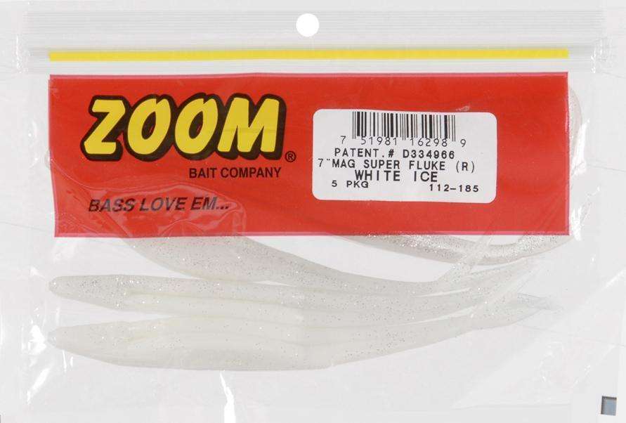 Zoom White Ice Mag Super Fluke Bait 5 Pack 7'' Attractive To All