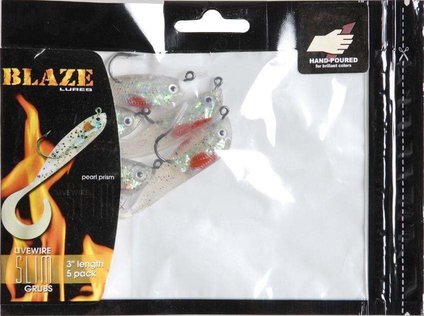 Blaze Lures Pearl Prism Live Wire Slim Grubs 5 Pack 3'' - Fishing