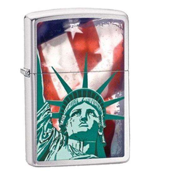 Brushed Chrome Statue Of Liberty Zippo Lighter Usa Made/refillable