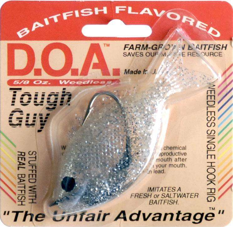 D.O.A Clear/Silver Glitter Tough Guy Weedless Lure 5/8 Ounce - Single Hook  Rig