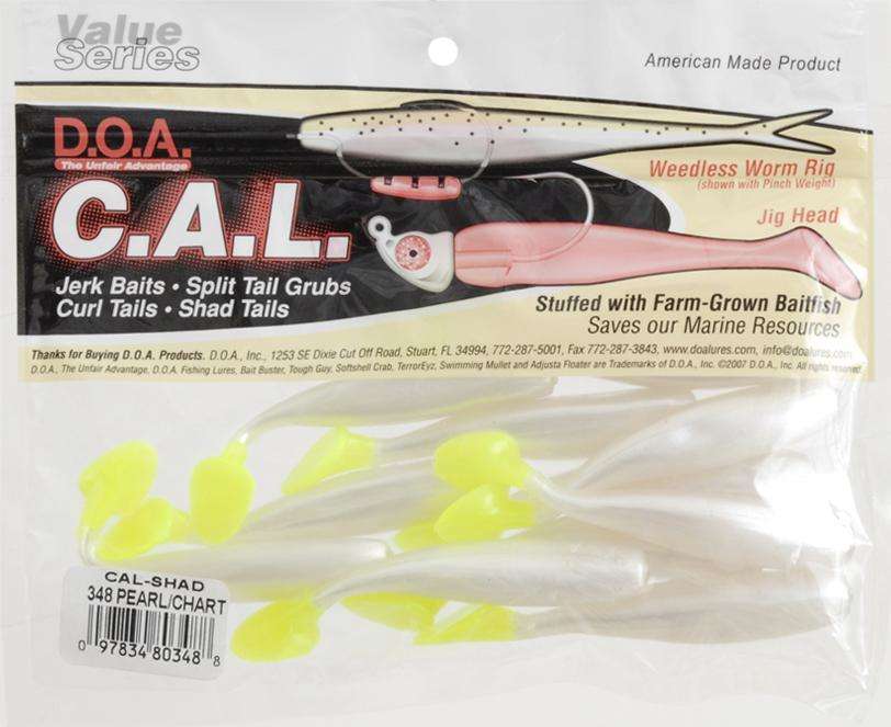Doa 10-351 Cal Shad Lure 50 ct Couleur 351 Root Beer Chartreuse Tail 21370 