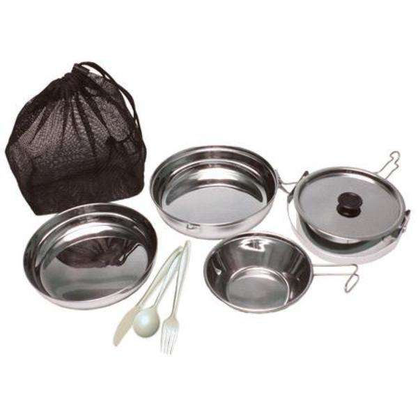Olicamp Deluxe Stainless Steel Mess Kit w/Fry Pan-Pot w/Lid-Dish-Cutlery-Cups 