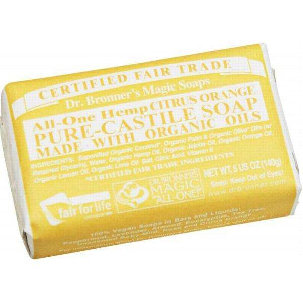 Dr. Bronner's Magic Citrus Orange Pure Castile Soap Bar Made w