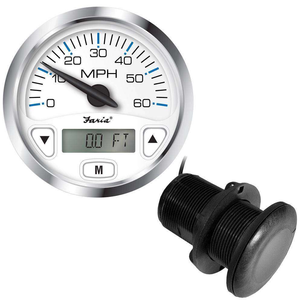 Faria Chesapeake White Ss 4" Gps Speedometer W/ThruHull Transducer
