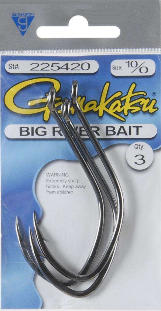 Gamakatsu Black Big River Bait Hook 3 Pack Size 10/0 - Ideal For