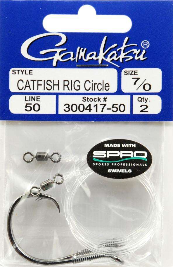 Gamakatsu Black Catfish Rig Circle Fishing Hook 2 Rigs Pack Size 8/0 at