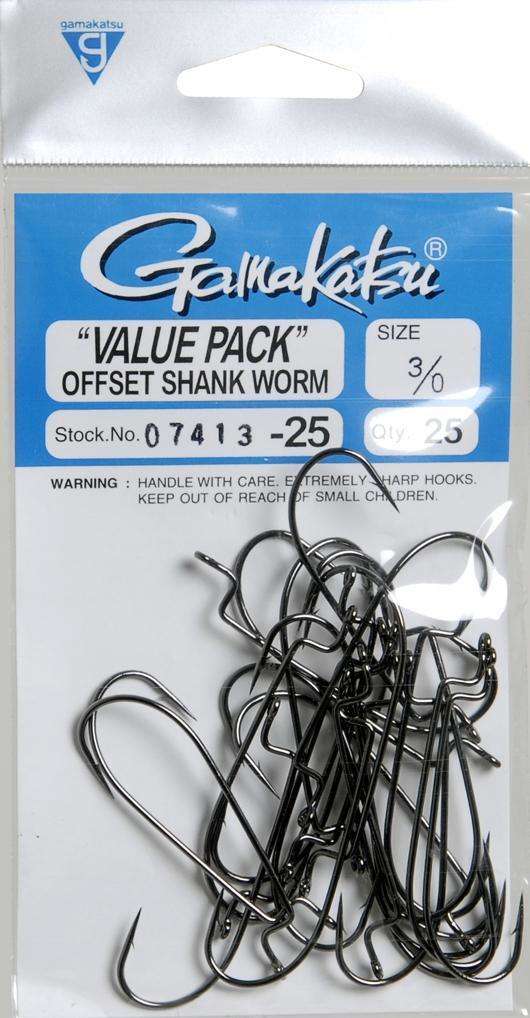 Gamakatsu Nickel/Black Offset Shank Worm Hook 25 Pack Size 3/0