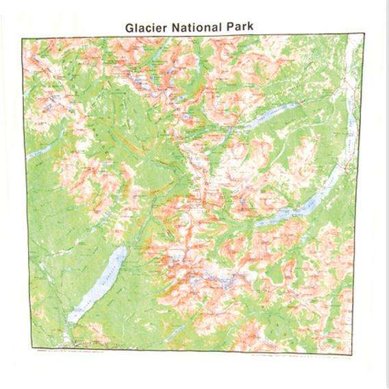 Glacier National Park Topographic Map Bandana 100 Natural Cotton, 22
