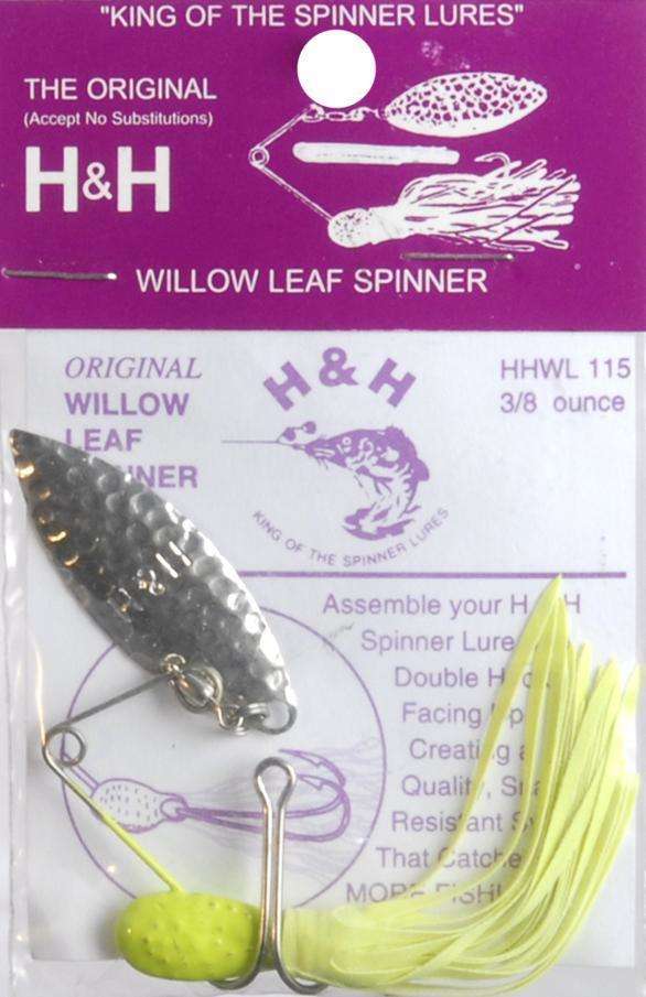 H & H Blue/Chartreuse/White Willow Leaf Spinner Lure - Snag System  Resistant