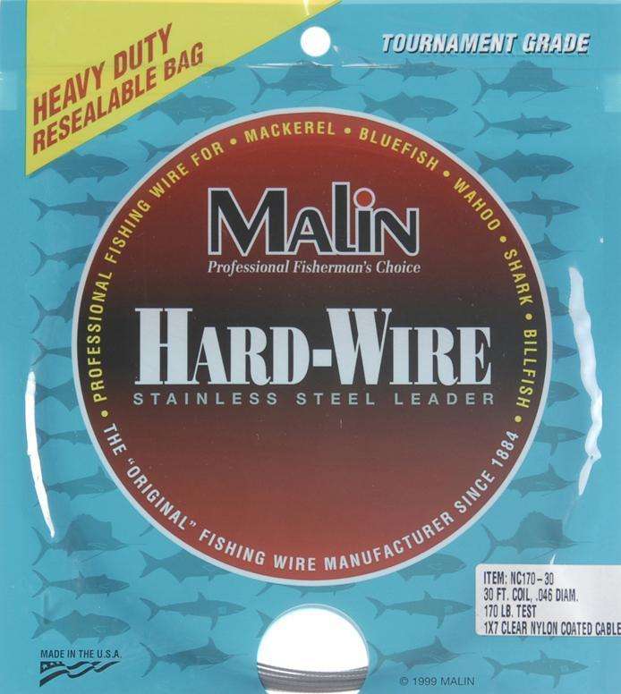 Malin Hard Wire Stainless Steel Leader 170 Pounds Test 30' Nylon