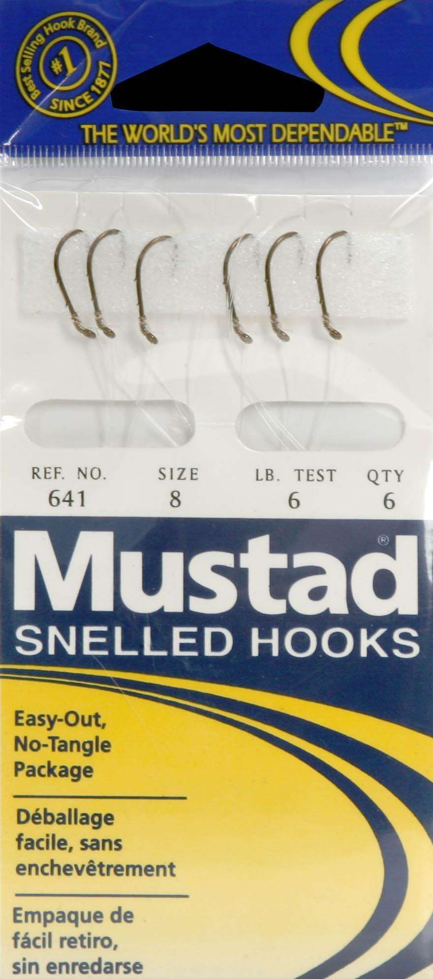 Mustad Snelled Hooks Size 2 Easy-Out No-Tangle Package 10 Lb Test 6 Pack New!!! 