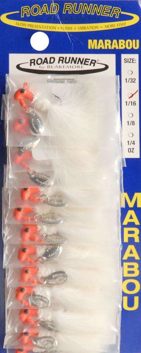 Real Magic Red/White Road Runner Marabou Fishing Lure 12 Pack 1/8 Ounce