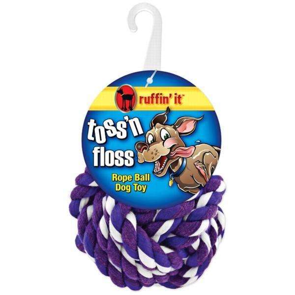 Ruffin' It Toss 'N Floss Rope Ball - Ball Made Of Heavy Duty Nylon Rope/Chewing