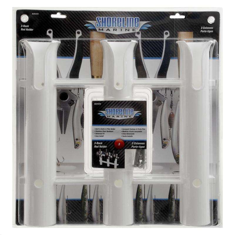 Shoreline Marine White Rod Holder 3 Rack Deluxe High Impact White