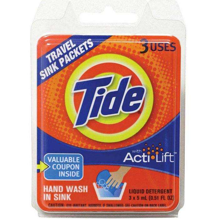 Tide Travel Sink Packets Hand In Sink Wash, Liquid Detergent, 3 X 5
