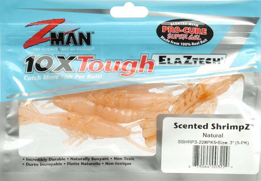 Z-Man Electric Chicken Scented Shrimp Bait 5 Pack 3'' - Lifelike Body  w/Hook Slot