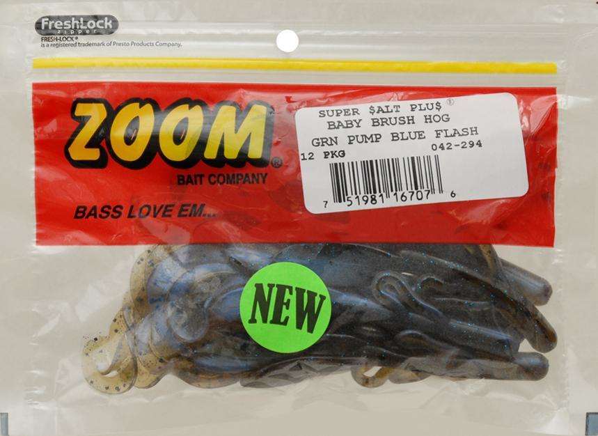 Zoom Green Pumpkin Blue Flash Baby Brush Hog Bait 12 Pack - Wing Like  Features at OutdoorShopping